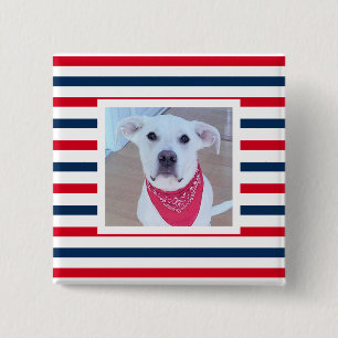 Cute Dog Red White Blue Stripes Patriotic Photo 15 Cm Square Badge