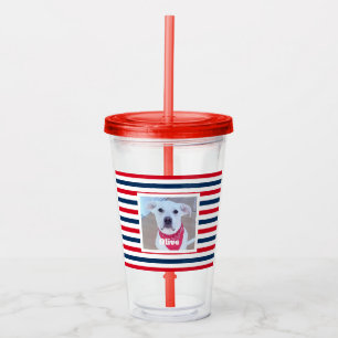 Cute Dog Red White Blue Stripes Patriotic Photo Acrylic Tumbler