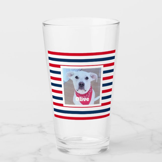 Cute Dog Red White Blue Stripes Patriotic Photo Glass (Front)