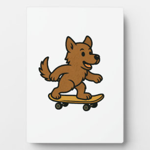 Cute Dog riding Skateboard Plaque