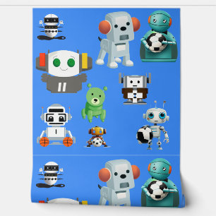 Cute Dog Robot Sports Ball Blue Wall Decor