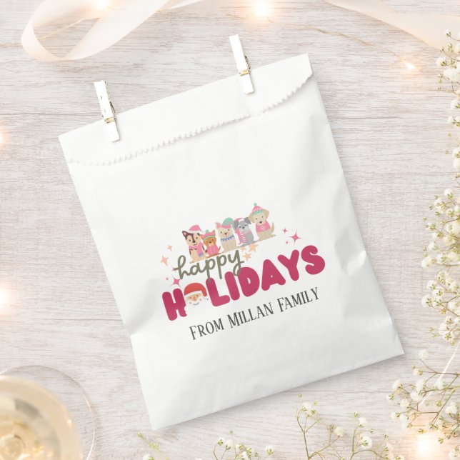 Cute dog’s family or business Flat Holiday Card Favour Bags (Clipped)