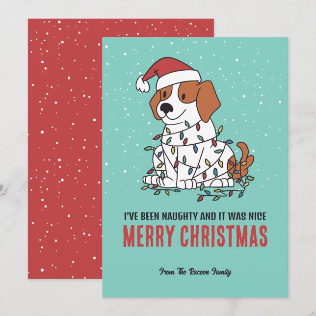 Cute Dog Santa Naughty and Nice Merry Christmas Holiday Card (Front/Back)