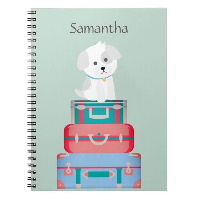 Cute Dog Sat on Suitcases Personalised Notebook (Front)