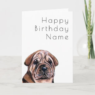 Cute Dog Shar Pei Art Deco Birthday Card