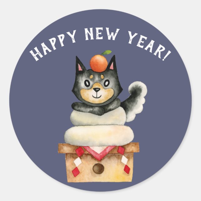 Cute Dog Shiba Inu New Years Classic Round Sticker (Front)