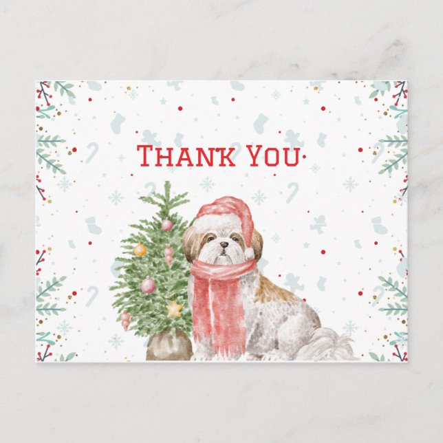 Cute Dog Shihtzu Santa Cap Christmas Thank You  Holiday Postcard (Front)