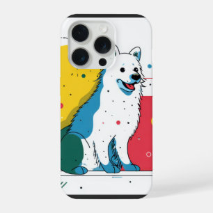 Cute dog sits in colourful art space iPhone 15 pro case