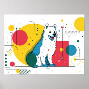 Cute dog sits in colourful art space poster