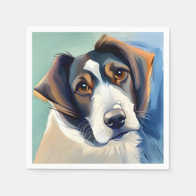 Cute Dog Sketch Portrait Napkin (Front)