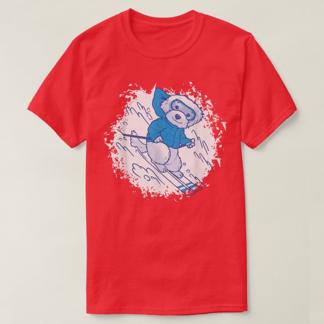 Cute Dog Skiing  T-Shirt (Design Front)