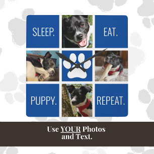 Cute Dog Sleep Eat Repeat Animal Lover's Modern  Square Wall Clock