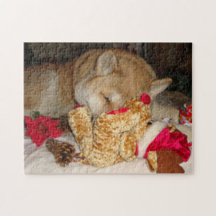 Cute dog sleeping cuddling teddy bear jigsaw puzzle