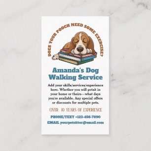 Cute Dog Sleeping on Books Pet Sitting Business Card
