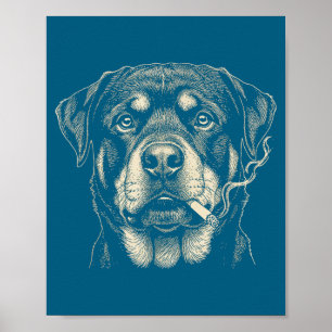 Cute Dog Smoking Cigarette Funny Rottweiler Poster