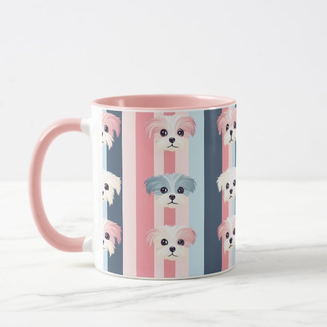 Cute Dog Stripe Pink and Blue Mug (Left)