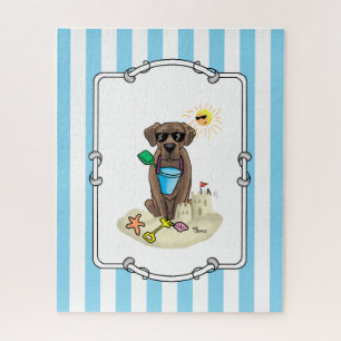 Cute Dog Summer Beach Chocolate Labrador Retriever Jigsaw Puzzle