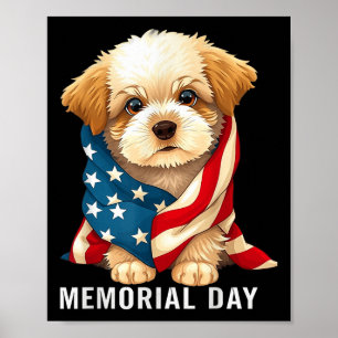 Cute Dog Summer Flag Us Memorial Day _1 Poster