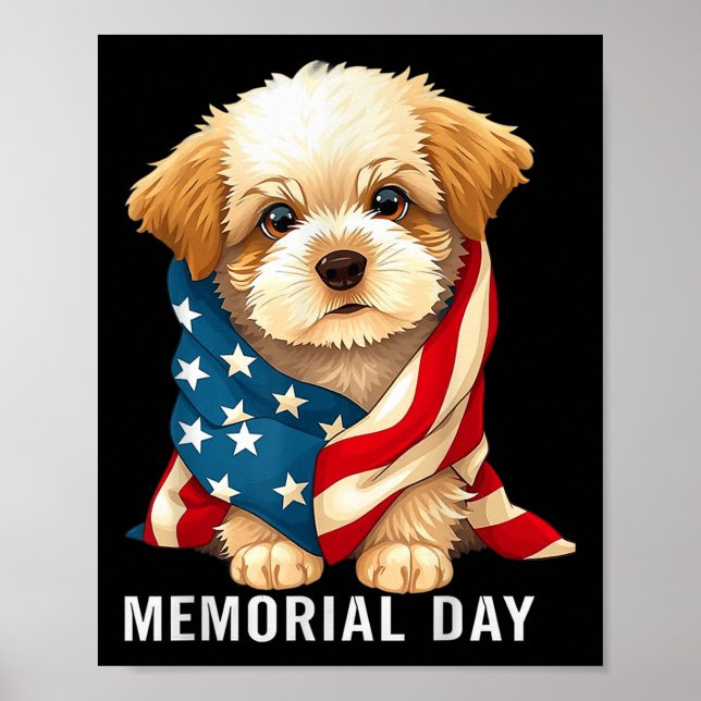 Cute Dog Summer Flag Us Memorial Day _1  Poster (Front)