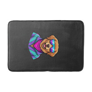Cute Dog Sunglasses Retro Neon Art_1 Bath Mat