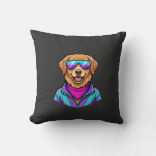 Cute Dog Sunglasses Retro Neon Art_1 Cushion