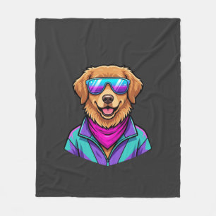 Cute Dog Sunglasses Retro Neon Art_1 Fleece Blanket