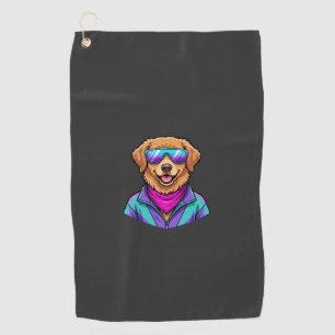 Cute Dog Sunglasses Retro Neon Art_1 Golf Towel