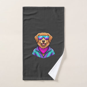 Cute Dog Sunglasses Retro Neon Art_1 Hand Towel