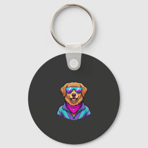 Cute Dog Sunglasses Retro Neon Art_1 Key Ring