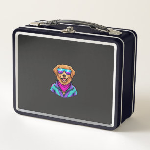 Cute Dog Sunglasses Retro Neon Art_1 Metal Lunch Box