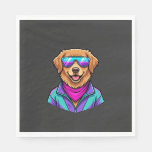 Cute Dog Sunglasses Retro Neon Art_1 Napkin