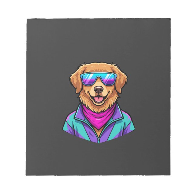 Cute Dog Sunglasses Retro Neon Art_1 Notepad (Front)