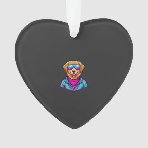 Cute Dog Sunglasses Retro Neon Art_1 Ornament