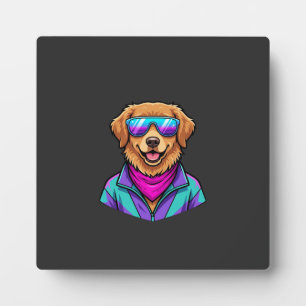 Cute Dog Sunglasses Retro Neon Art_1 Plaque