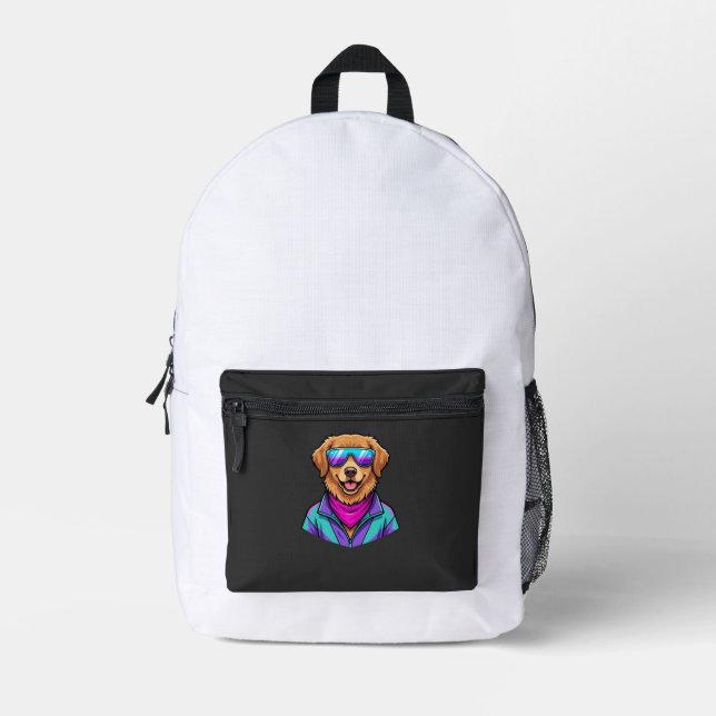 Cute Dog Sunglasses Retro Neon Art_1 Printed Backpack (Front)