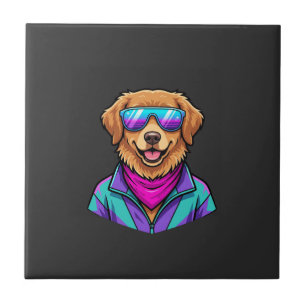 Cute Dog Sunglasses Retro Neon Art_1 Tile
