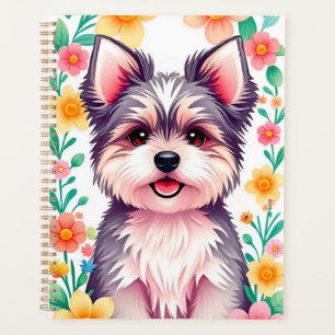 Cute Dog Surrounded by Colourful Flowers Planner
