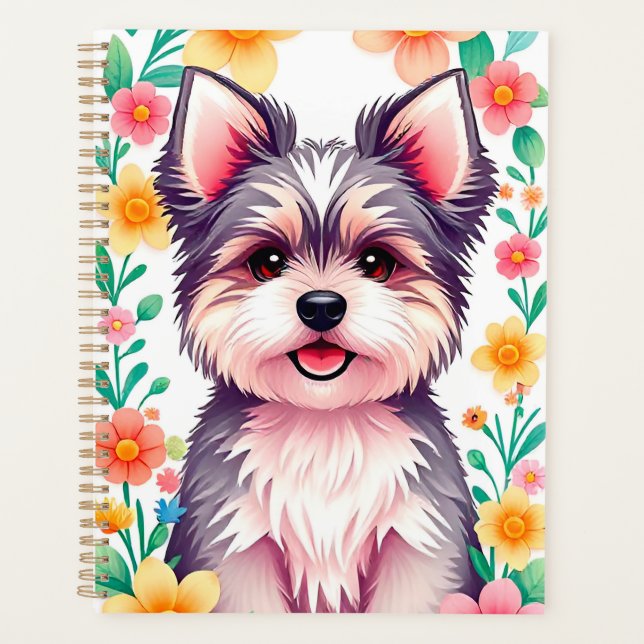 Cute Dog Surrounded by Colourful Flowers Planner (Front)