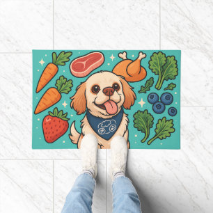 Cute Dog Surrounded by Fresh Whole Foods Doormat