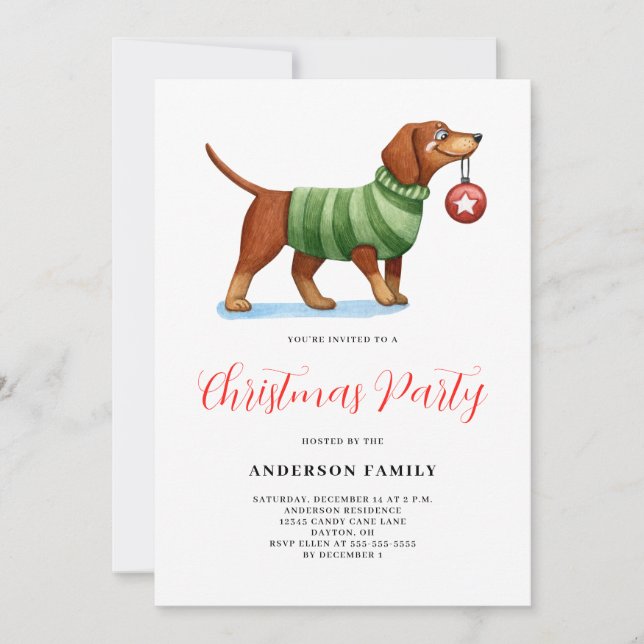 Cute Dog Sweater Christmas Party Invitation (Front)