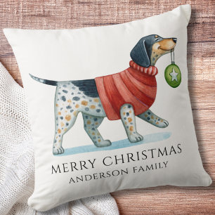 Cute Dog Sweater Watercolor Christmas Cushion