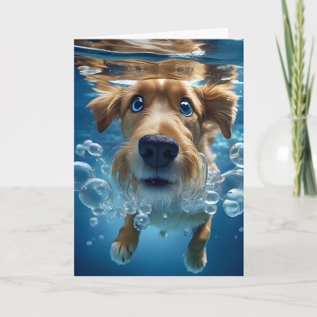 Cute Dog Swimming Underwater Blank Greeting  Card (Front)
