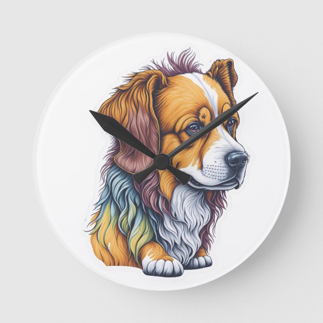 cute dog t-shirt round clock (Front)