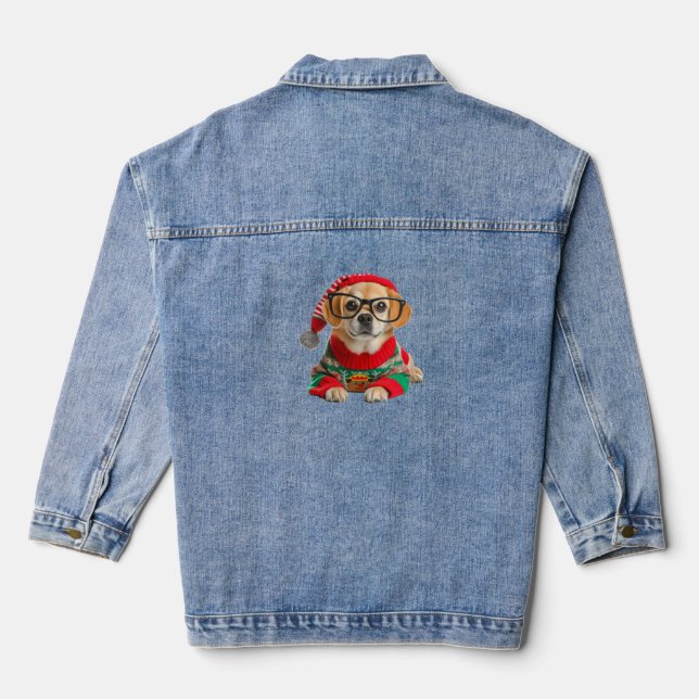 Cute Dog Ugly Christmas Sweater Denim Jacket (Back)