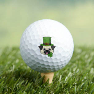 Cute Dog w Green Hat and Shamrock St Patrick's Day Golf Balls