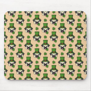 Cute Dog w Hat and Shamrock St Patrick's Pattern Mouse Mat