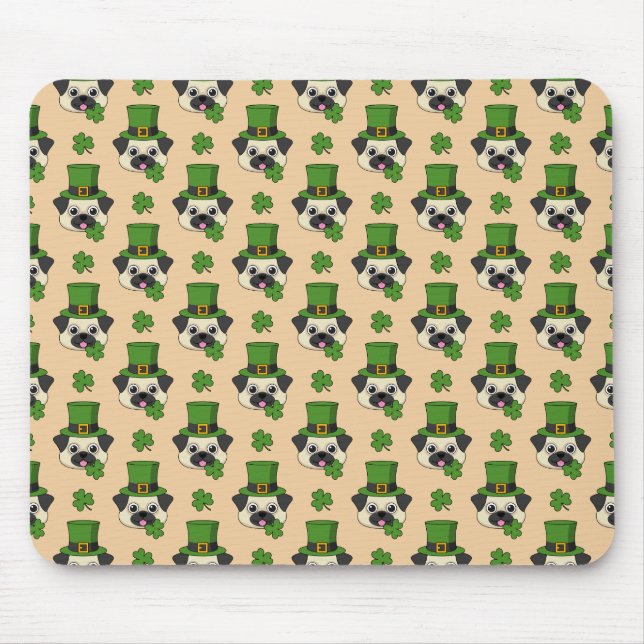 Cute Dog w Hat and Shamrock St Patrick's Pattern Mouse Mat (Front)