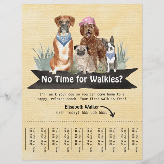 Cute Dog Walker Flyer Tear Sheet Black Banner (Front)