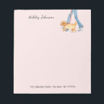 Cute Dog walker personalized Notepad<br><div class="desc">Lady walking dog cute watercolor,  illustrated Note pad in a soft pink background. 
This cute Note pad will be perfect for Dog walker,  Pet Groomer,   Pet Care,  Pet Sitter business
All text style,  colors,  sizes can be modified to fit your needs</div>