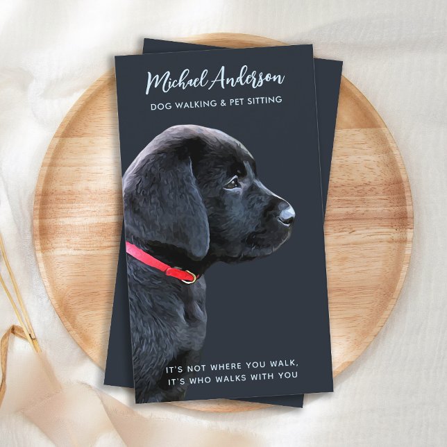 Cute Dog Walker Pet Sitter Puppy Black Labrador  Business Card (Creator Uploaded)